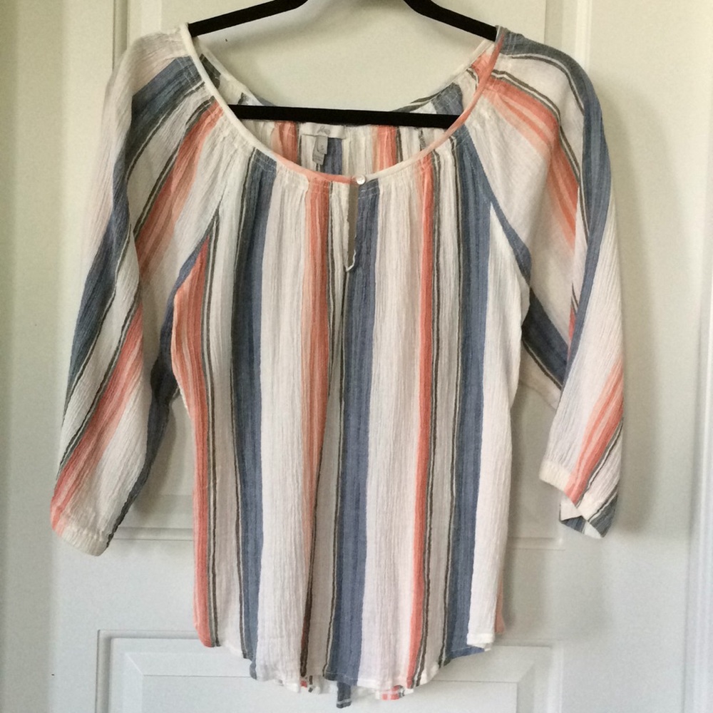 JOIE STRIPED CRINKLE TOP